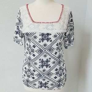 Lucky Brand Short Sleeve Blue White Blouse